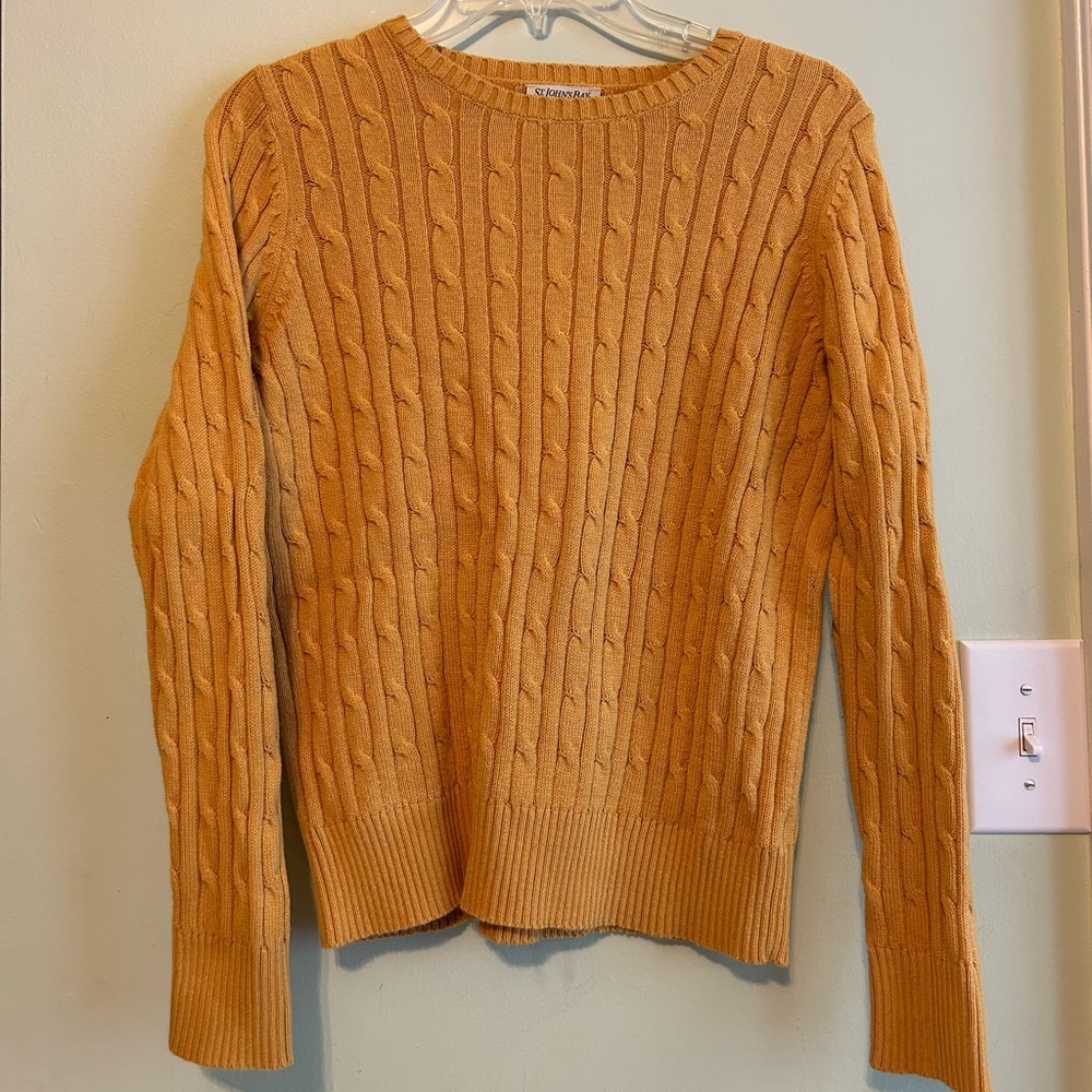 St. John’s Bay Cable Knit Sweater in Mustard Yellow | Medium Petite
